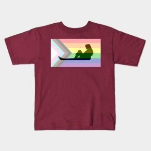 Silouette with pride flag background Kids T-Shirt